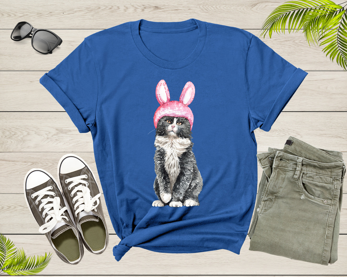 Cute Kitty Cat with Easter Bunny Ears Hat for Men Women Kids T-Shirt Cat Lover Gift T Shirt for Men Women Kids Boys Girls Graphic Tshirt