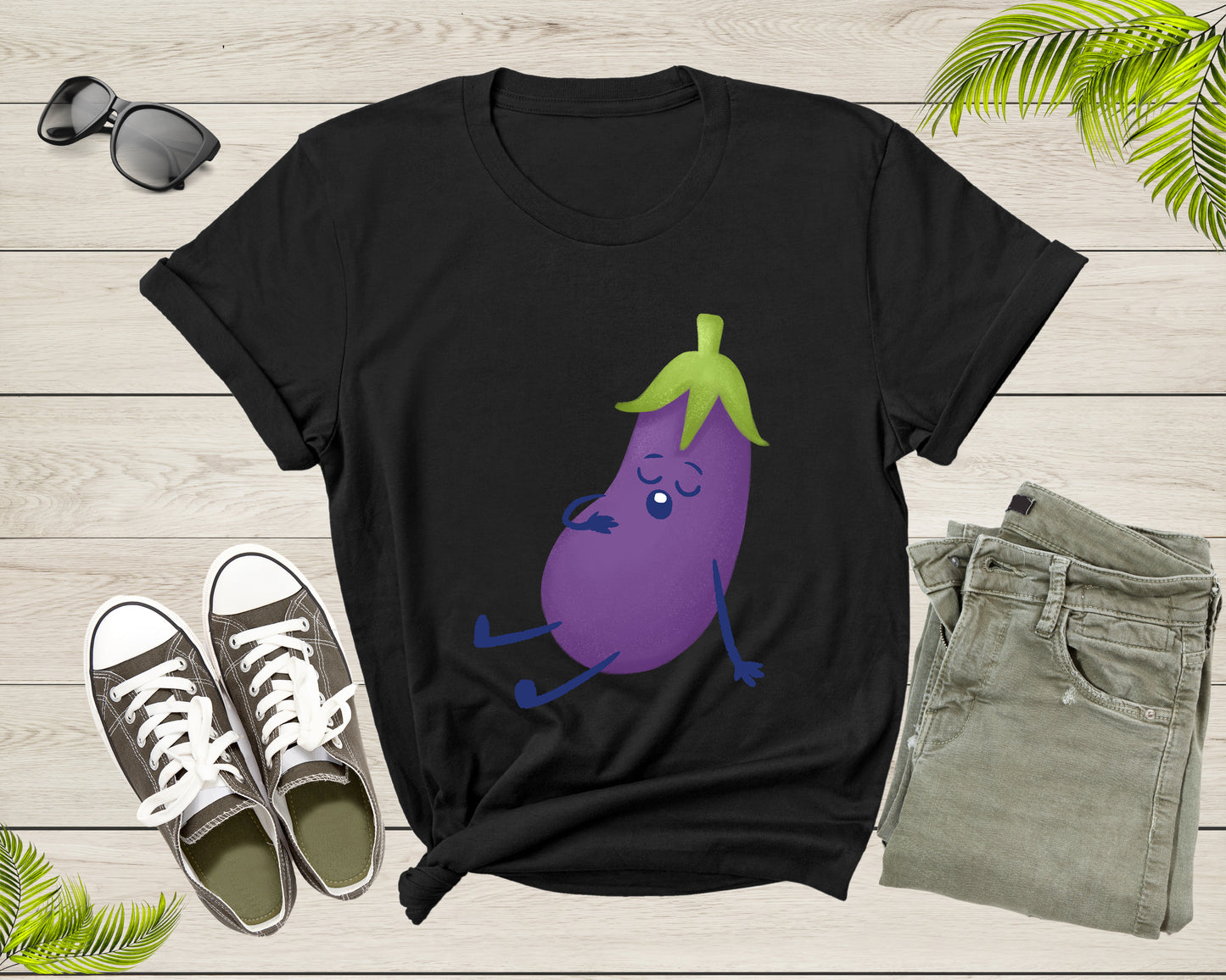 Cute Purple Sleeping Eggplant Vegetable Vegetarian Resting T-Shirt Eggplant Lover Gift T Shirt for Men Women Kids Boys Girls Graphic Tshirt