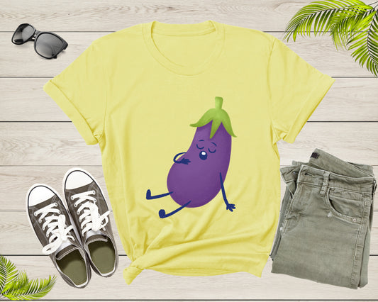 Cute Purple Sleeping Eggplant Vegetable Vegetarian Resting T-Shirt Eggplant Lover Gift T Shirt for Men Women Kids Boys Girls Graphic Tshirt