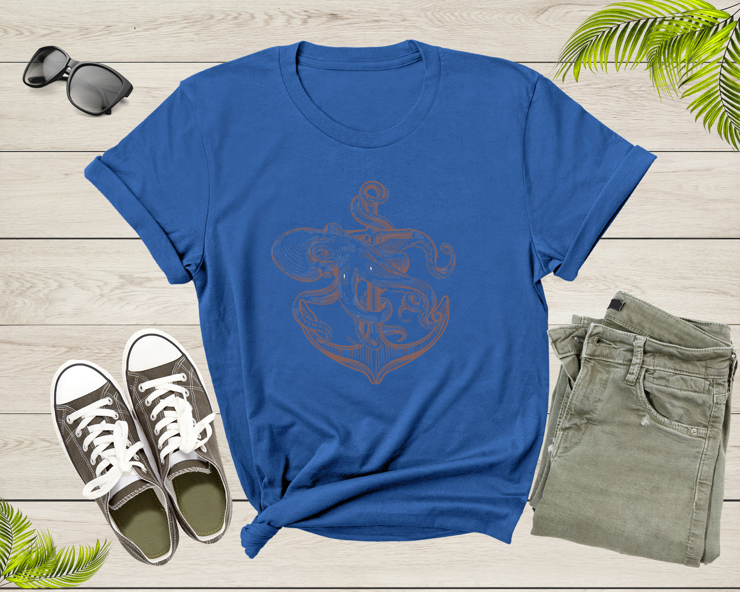 Cute Sea Ocean Octopus Holding Ship Metal Anchor in Ocean T-Shirt Octopus Lover Gift T Shirt for Men Women Kids Boys Girls Graphic Tshirt