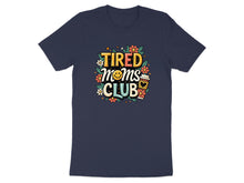 Load image into Gallery viewer, Navy t-shirt with "Tired Moms Club" text and floral graphics.
