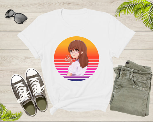 Beautiful Japanese Retro Anime Girl Manga Design T-shirt For Men Women Cute Anime Shirt For Kids Teens Boys Girls Teenager Anime Gift Tshirt