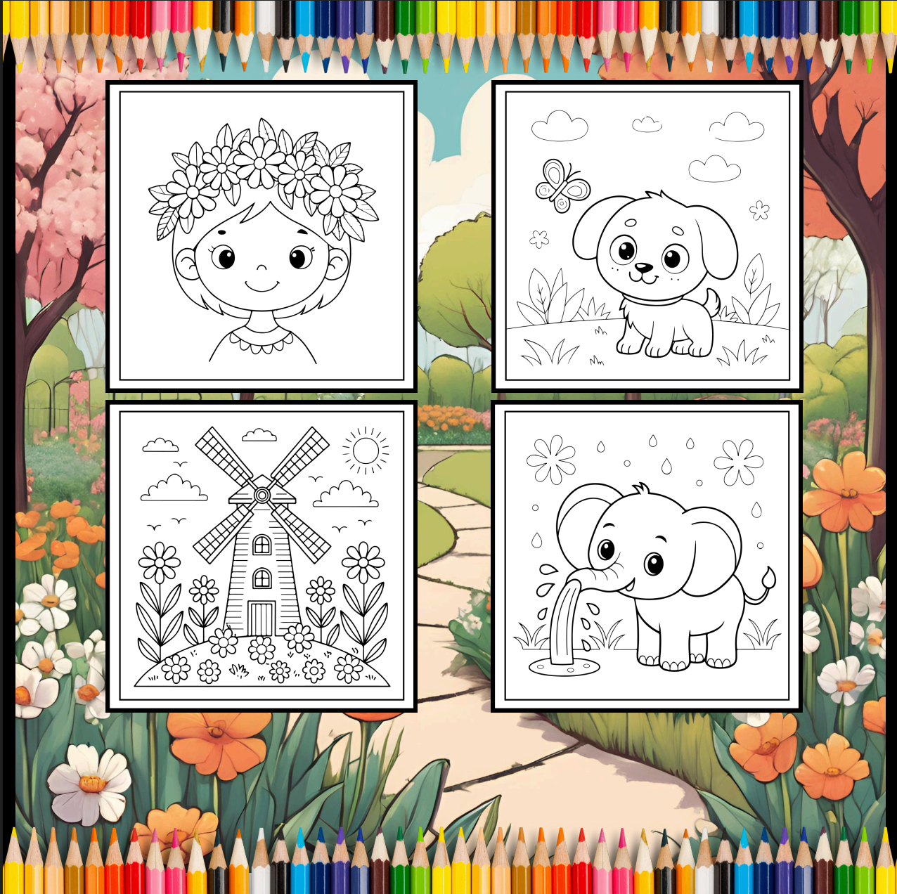 Cute Spring Coloring Book Gift for Adults Men Women Kids Young Boys Girls Teens Youth Spring Scenes Bold and Easy Coloring Book