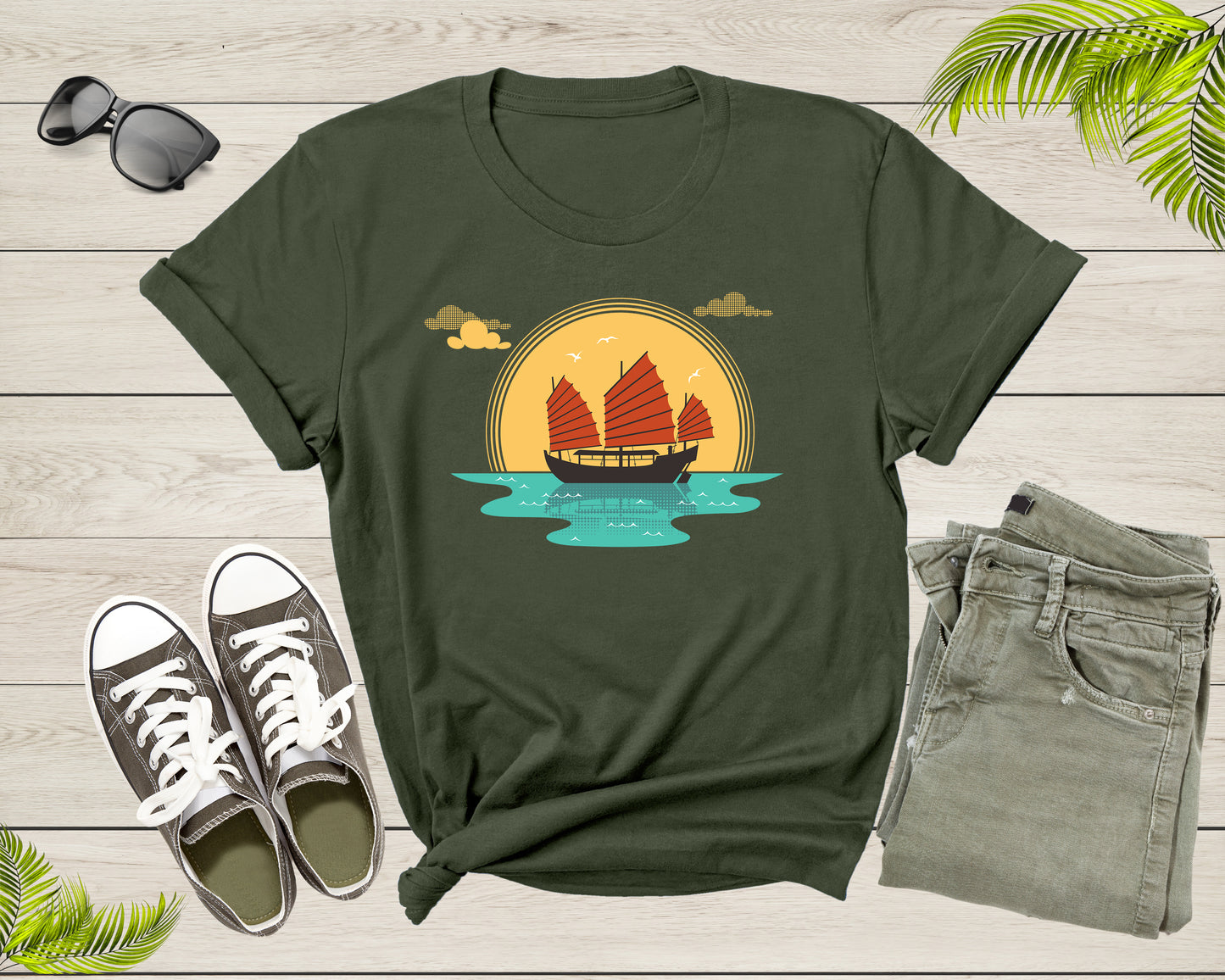 Cool Boat Sailboat Ship at Sunset Sailing in the Sea Ocean T-Shirt Sailor Boat Shirt for Men Women Kids Boys Girls Teens Graphic Gift Tshirt