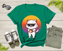 Load image into Gallery viewer, Cool Cat Kitten Kitty Animal with Sunglasses Holds Coffee T-Shirt Retro Cat Kitten Shirt for Men Women Kids Boys Girls Teens Graphic Tshirt
