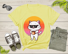 Load image into Gallery viewer, Cool Cat Kitten Kitty Animal with Sunglasses Holds Coffee T-Shirt Retro Cat Kitten Shirt for Men Women Kids Boys Girls Teens Graphic Tshirt
