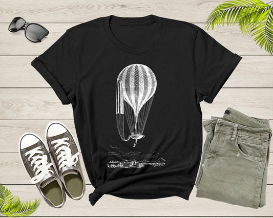 Black White Hot Air Balloon Art Drawing Flying In The Sky T-shirt Hot Balloon Lover Shirt For Men Women Kids Boys Girls Teens Gift Tshirt