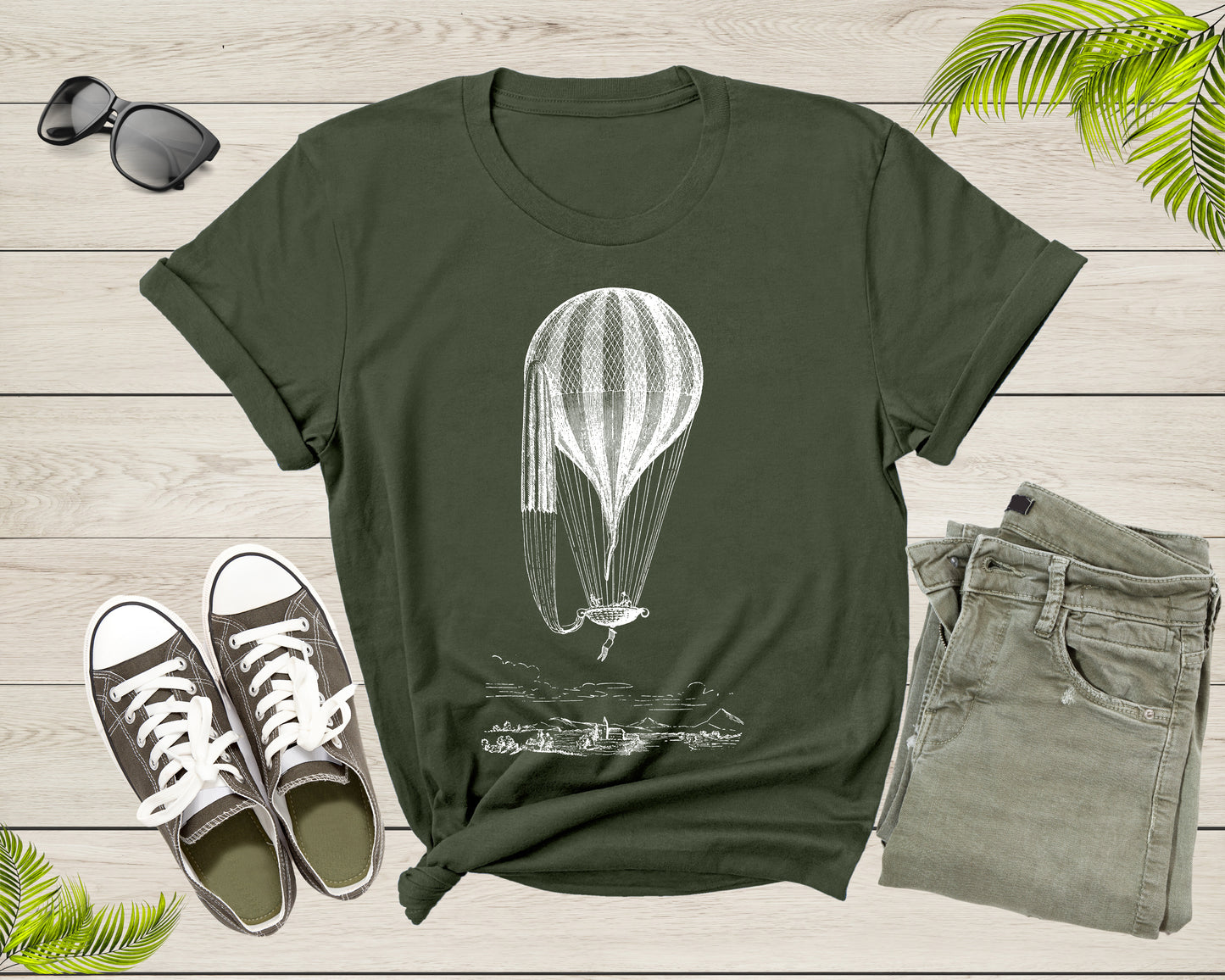 Black White Hot Air Balloon Art Drawing Flying In The Sky T-shirt Hot Balloon Lover Shirt For Men Women Kids Boys Girls Teens Gift Tshirt