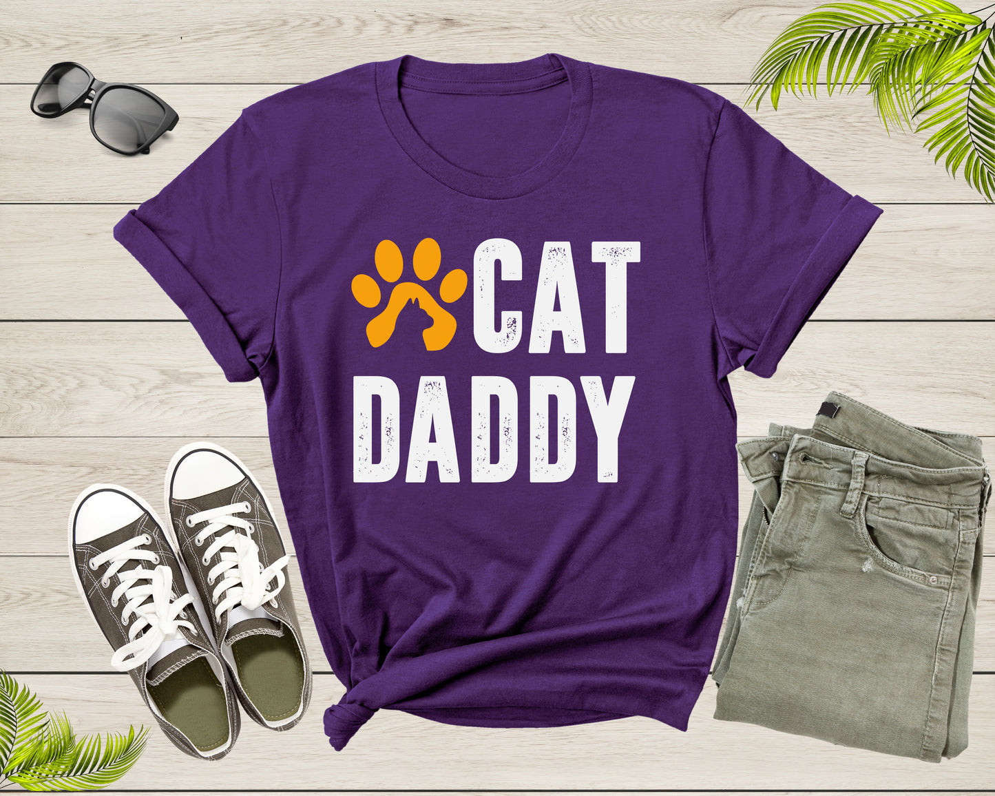 Cat Daddy Happy Birthday Step Dad Fathers Day Gift Cat Lover Shirt Cat Dad Gift Animal Lover Tshirt Best Gift For Dad Cat Father T-Shirt