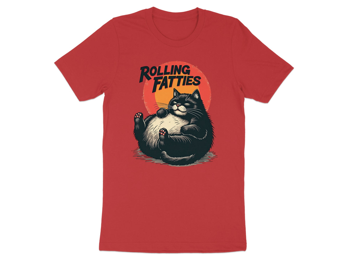 Fat cat lounging with "ROLLING FATTTIES" text above.