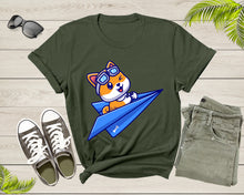 Load image into Gallery viewer, Blue Paper Plane Flying Happy Cute Dog With Pilot Goggles T-shirt Dog Puppy Plane Shirt For Men Women Kids Boys Girls Teens Dog Lover Tshirt
