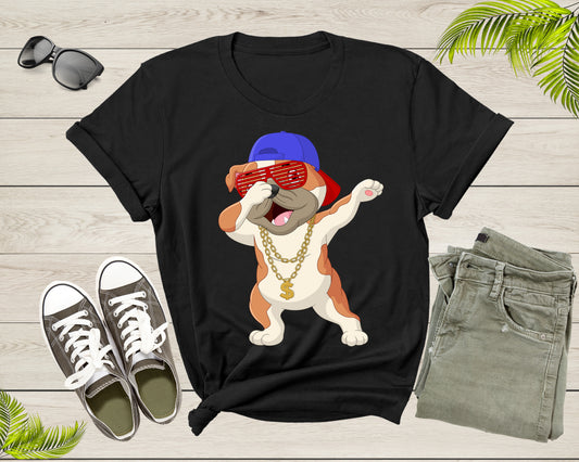 Cool Dabbing Dancing Dog Wearing Sunglasses Hat Necklace T-Shirt Dabbing Puppy Shirt for Men Women Kids Boys Girls Teens Graphic Gift Tshirt