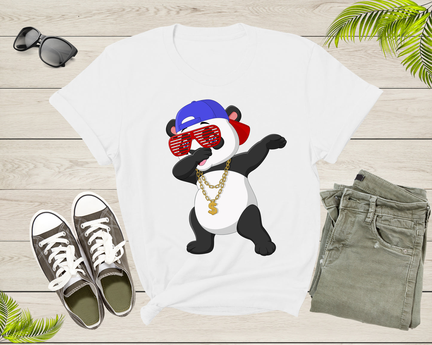 Cool Dabbing Dancing Panda Wearing Sunglasses Hat Necklace T-Shirt Panda Shirt for Men Women Kids Boys Girls Teens Graphic Gift Tshirt