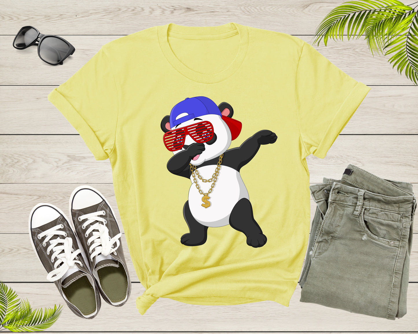 Cool Dabbing Dancing Panda Wearing Sunglasses Hat Necklace T-Shirt Panda Shirt for Men Women Kids Boys Girls Teens Graphic Gift Tshirt