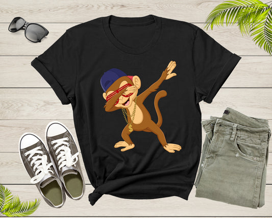 Cool Dabbing Dancing Monkey Wearing Sunglasses Hat Necklace T-Shirt Monkey Shirt for Men Women Kids Boys Girls Teens Graphic Gift Tshirt