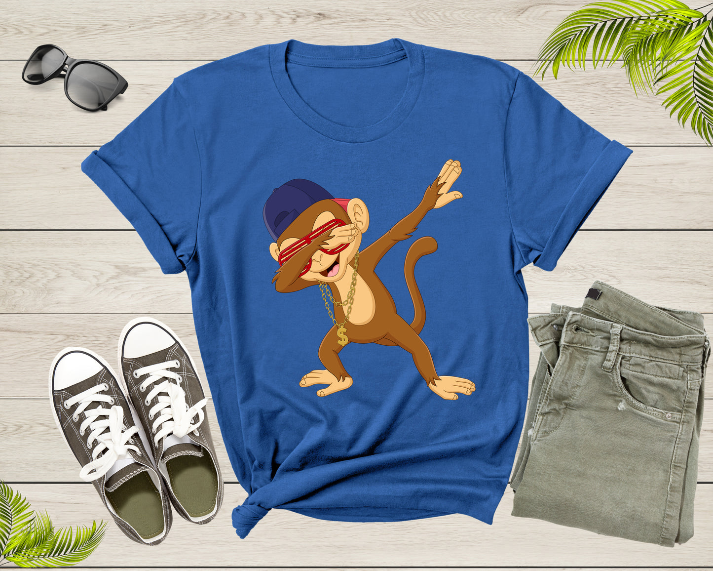 Cool Dabbing Dancing Monkey Wearing Sunglasses Hat Necklace T-Shirt Monkey Shirt for Men Women Kids Boys Girls Teens Graphic Gift Tshirt