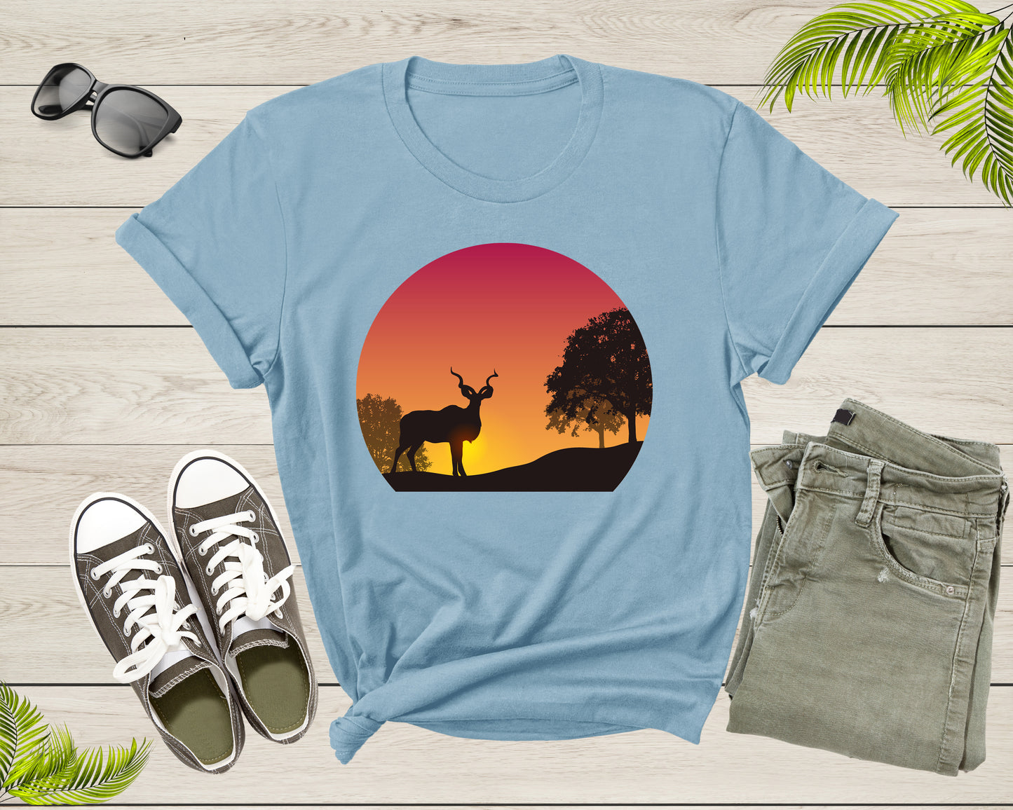 Cool Deer Looking at Sunset Forest Hiking Men Women Kids T-Shirt Deer Animal Shirt Antelope T Shirt