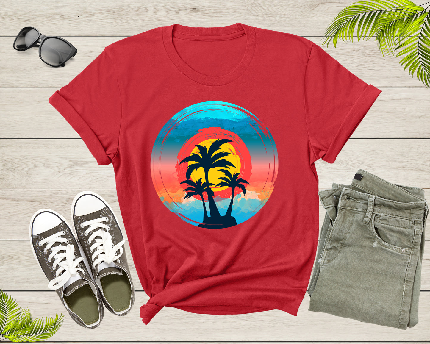Colorful Beach Sunset Sky Palm Trees for Men Women Kids T-Shirt Summer Shirt for Men Women Kids Boys Girls Teens Summer Graphic Tshirt