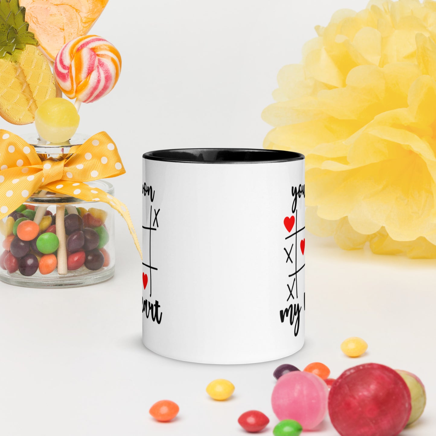 You Won My Heart Tic-Tac-Toe Game Happy Valentines Day Lovers Heart Coffee Mug with Color Inside
