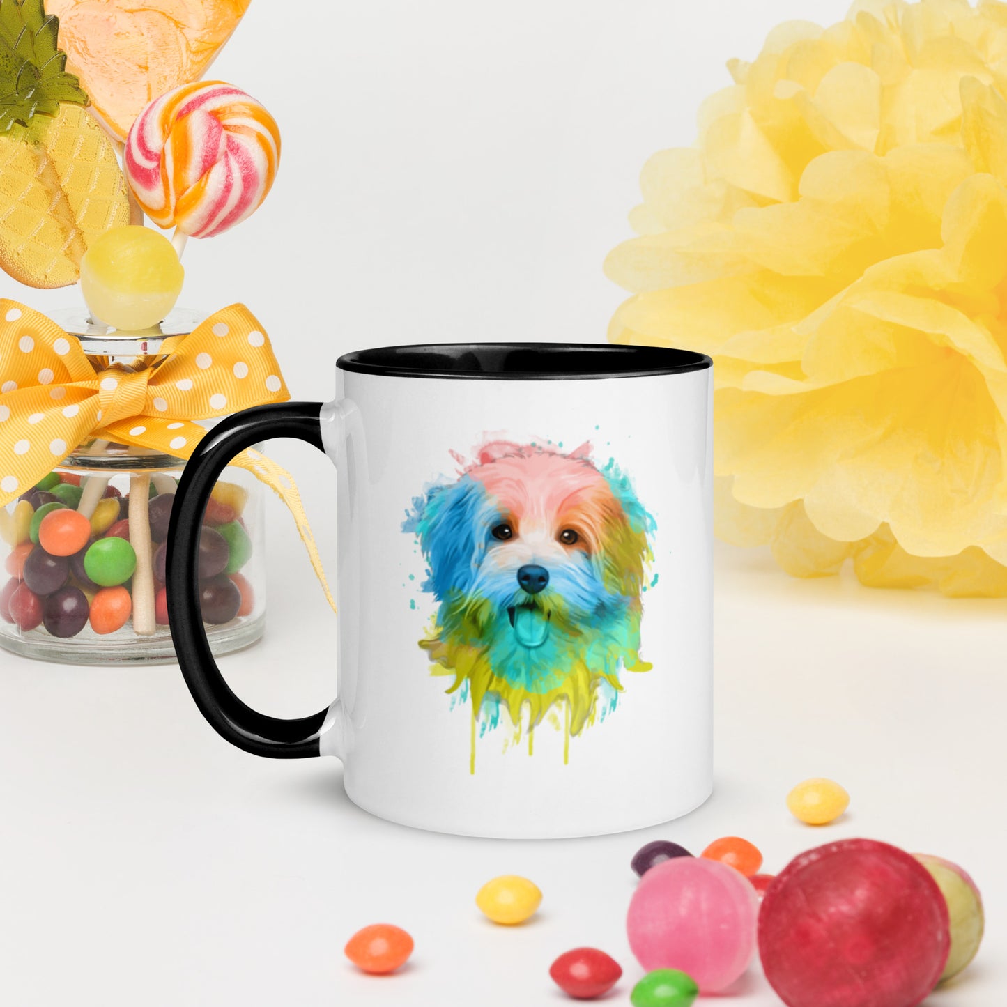 Watercolor Dog Coffee Mug with Color Inside Cute Dog Puppy Face Custom Coffee Mug Coffee Cup