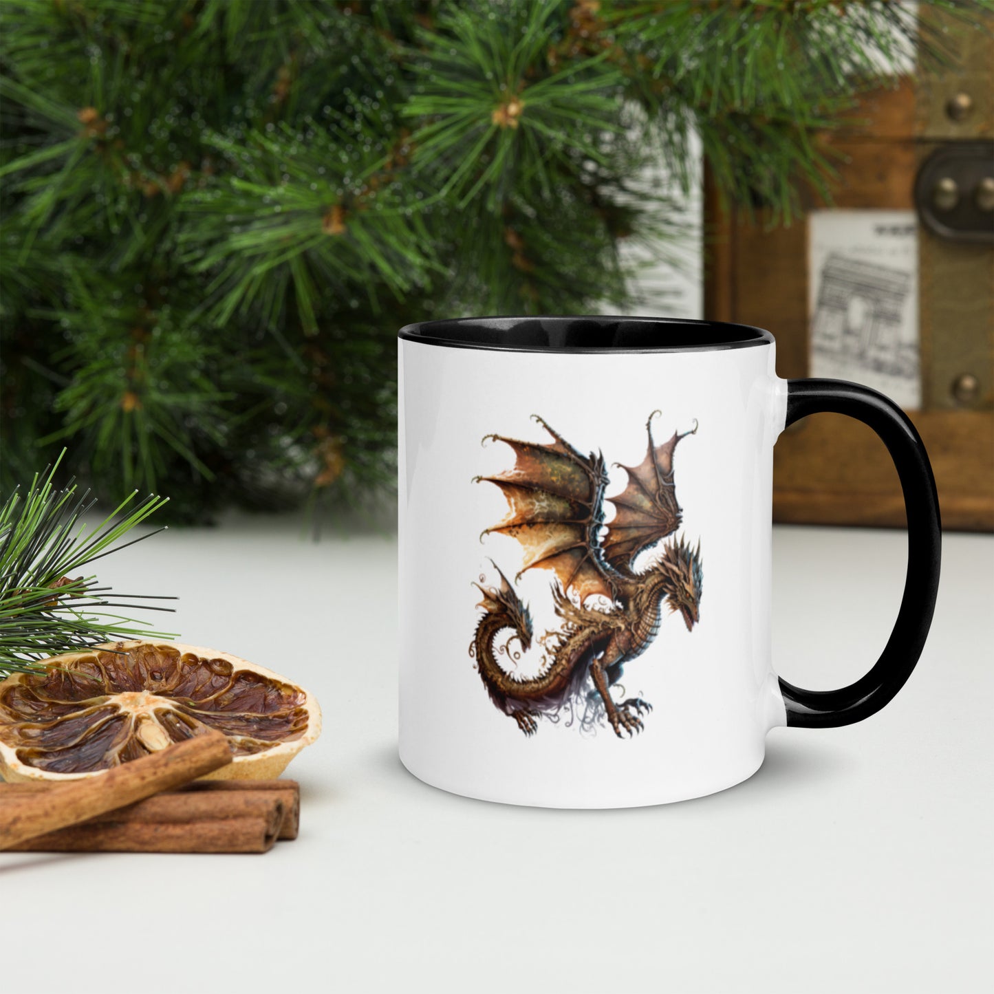 Cool Fantasy Medieval Dragon Designs Sublimation Travel Ceramic Coffee Mug with Color Inside