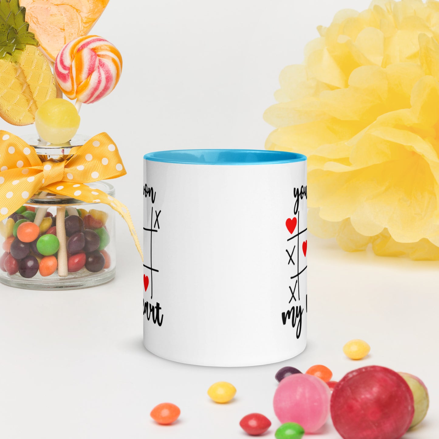 You Won My Heart Tic-Tac-Toe Game Happy Valentines Day Lovers Heart Coffee Mug with Color Inside