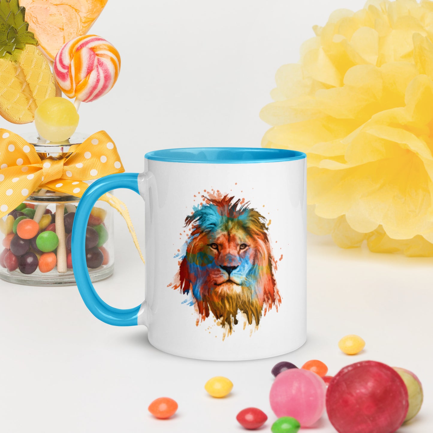 Lion Coffee Mug Animal Coffee Mug Lion Cup Personalized Custom Mug for Lion Lovers with Color Inside Mug