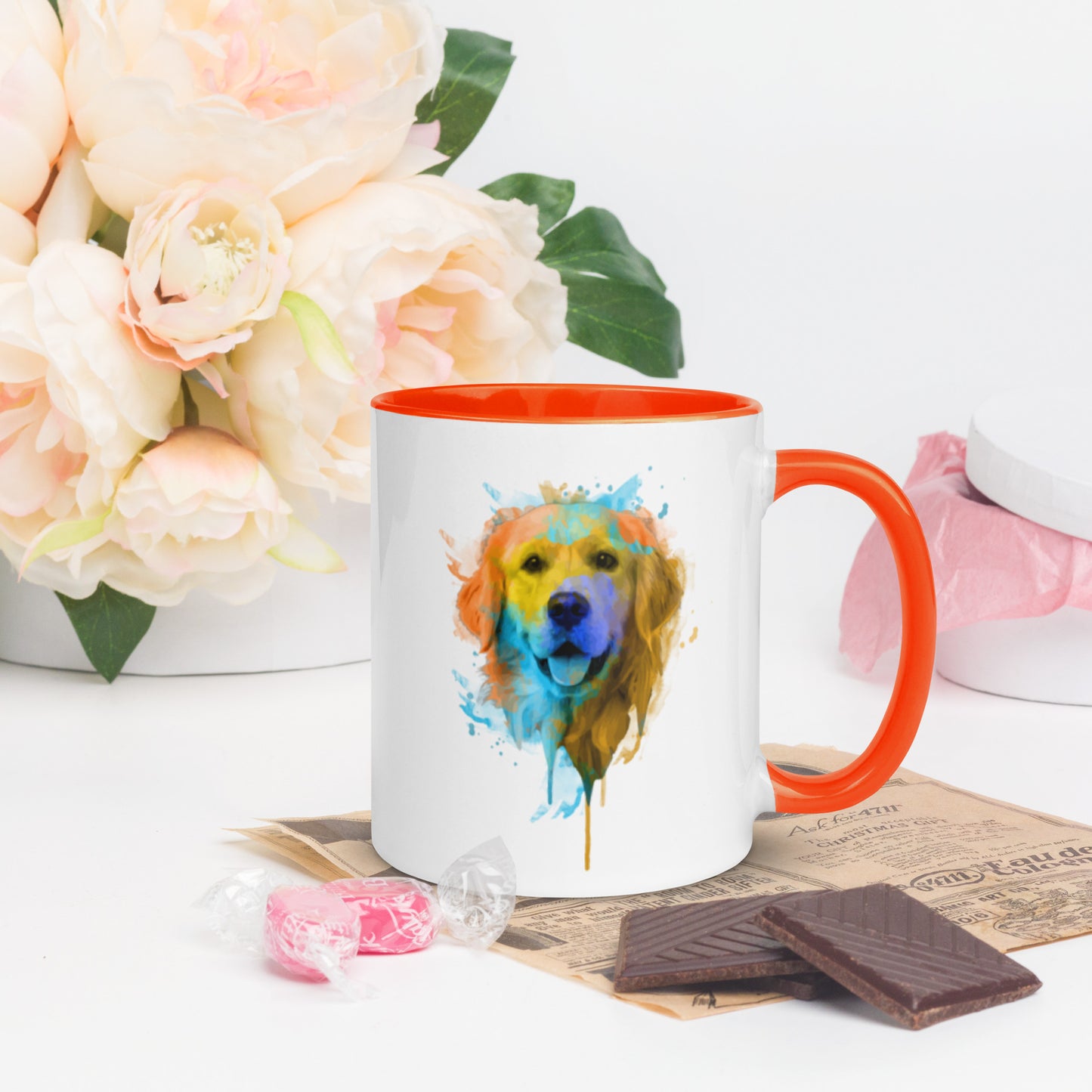 Watercolor Dog Coffee Mug with Color Inside Cute Dog Puppy Face Custom Coffee Mug Coffee Cup