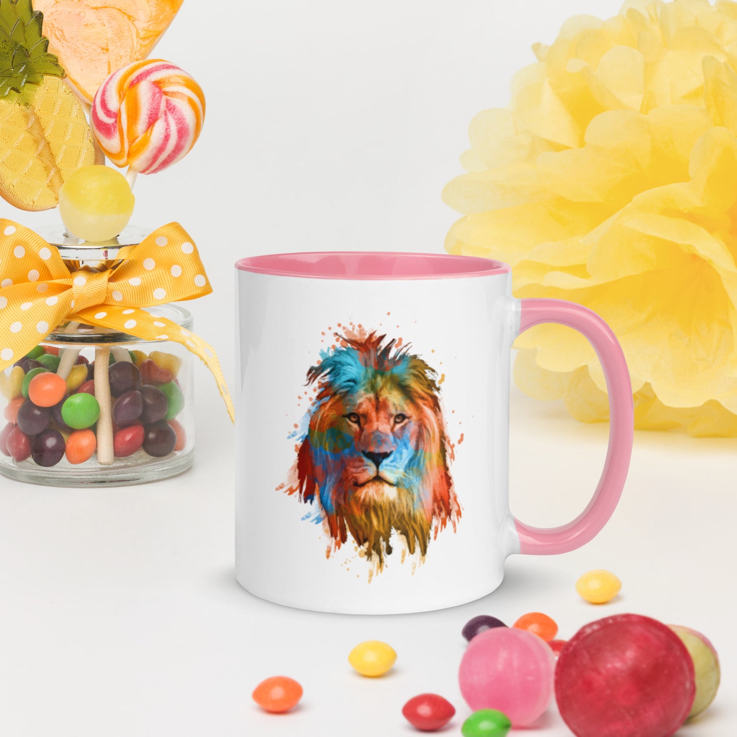 Lion Coffee Mug Animal Coffee Mug Lion Cup Personalized Custom Mug for Lion Lovers with Color Inside Mug